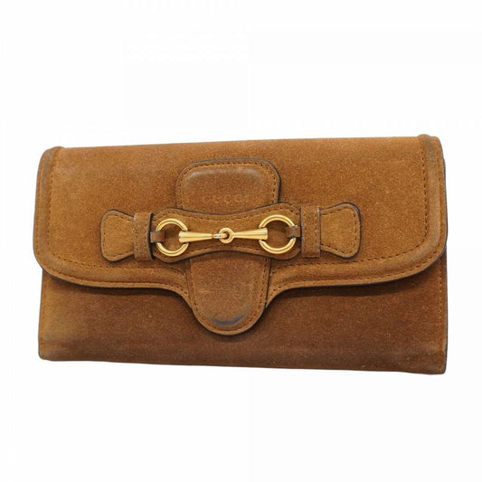 Gucci Long Wallet Horsebit 382274 Suede Brown Gold Hardware Women