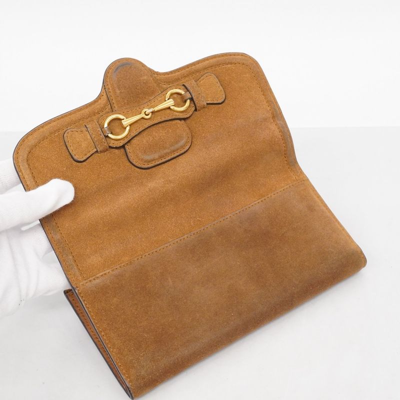 Gucci Long Wallet Horsebit 382274 Suede Brown Gold Hardware Women