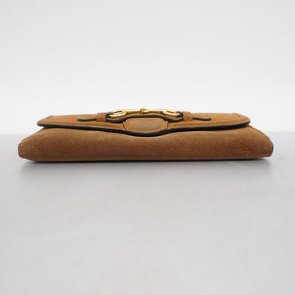 Gucci Long Wallet Horsebit 382274 Suede Brown Gold Hardware Women