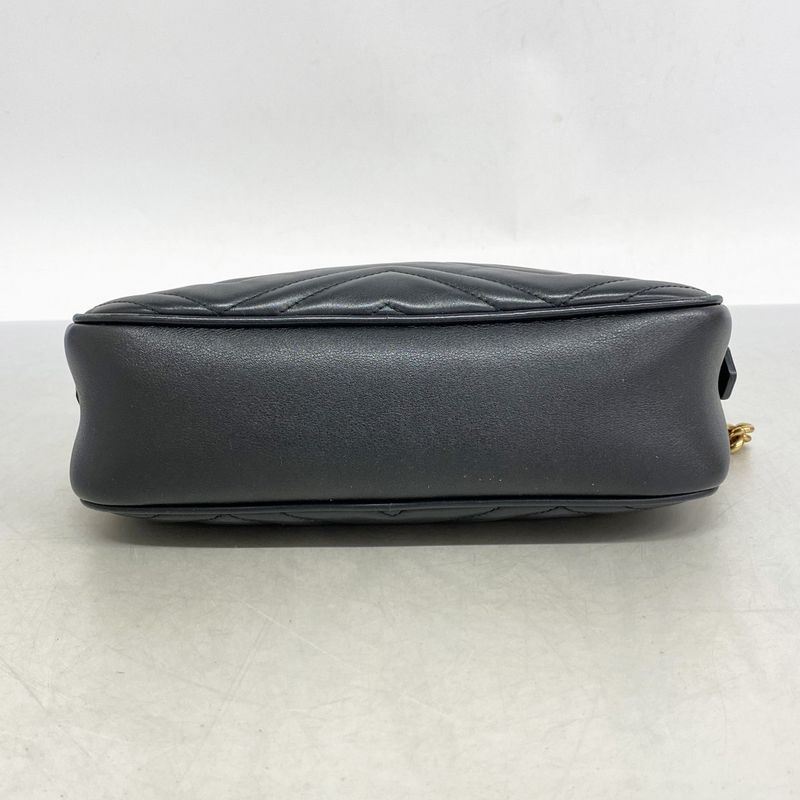 Gucci Shoulder Bag GG Marmont 447632 Leather Black Gold Hardware Women