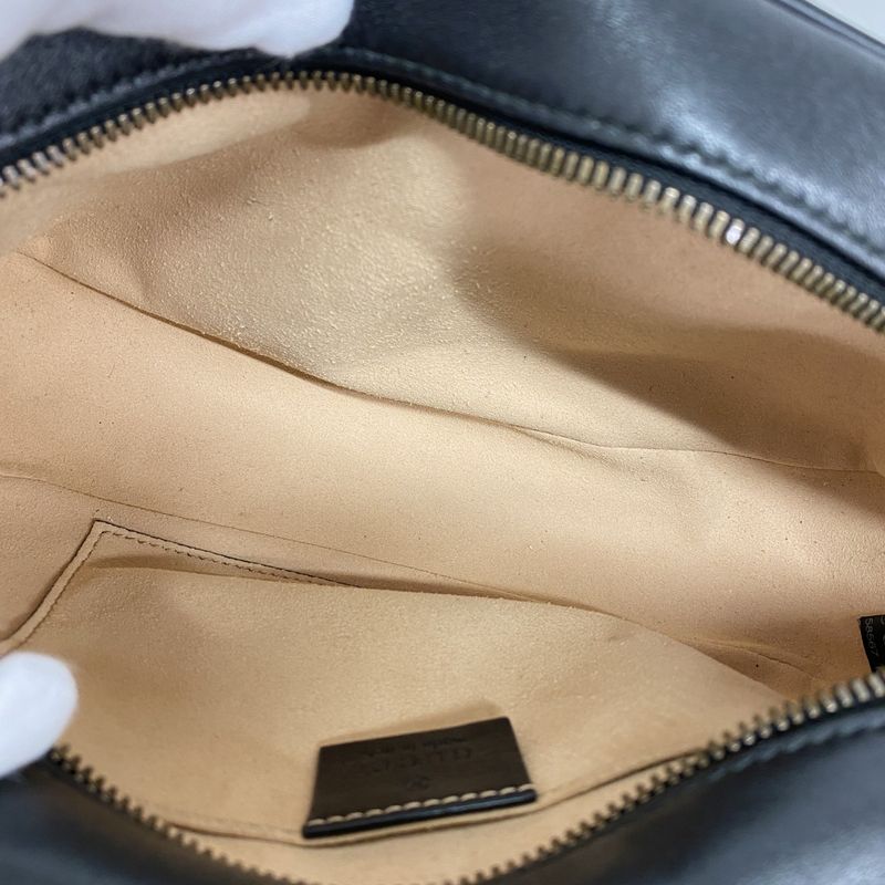 Gucci Shoulder Bag GG Marmont 447632 Leather Black Gold Hardware Women