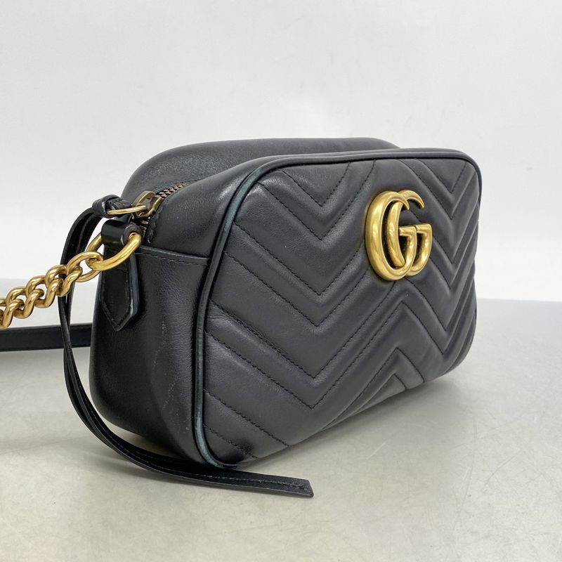 Gucci Shoulder Bag GG Marmont 447632 Leather Black Gold Hardware Women