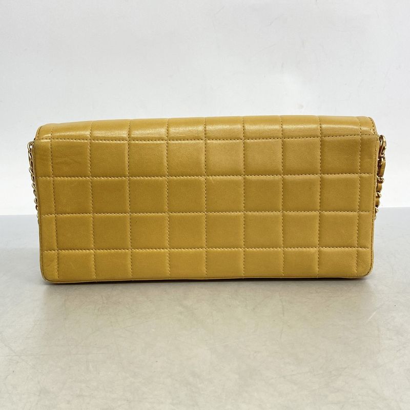 Chanel Shoulder Bag Choco Bar Lambskin Brown Gold Hardware Women