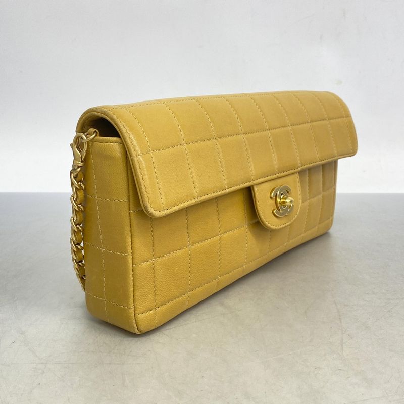 Chanel Shoulder Bag Choco Bar Lambskin Brown Gold Hardware Women