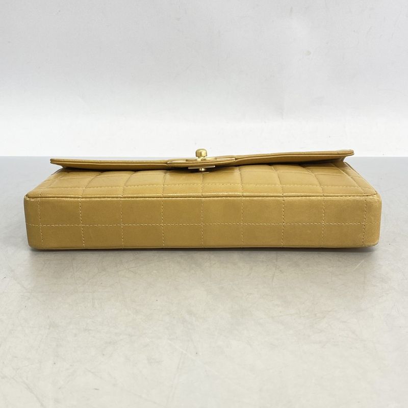 Chanel Shoulder Bag Choco Bar Lambskin Brown Gold Hardware Women