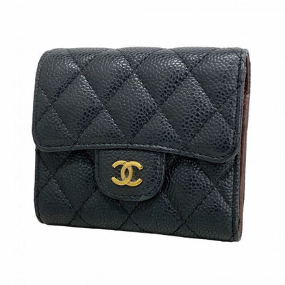 Chanel Trifold Wallet Matelasse Caviar Skin Black Gold Hardware Women
