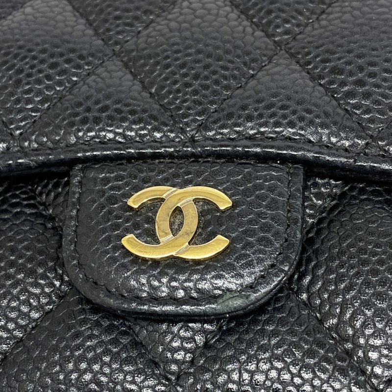 Chanel Trifold Wallet Matelasse Caviar Skin Black Gold Hardware Women