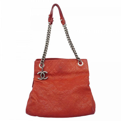 Chanel Shoulder Bag Matelasse Caviar Skin Red Silver Hardware Women