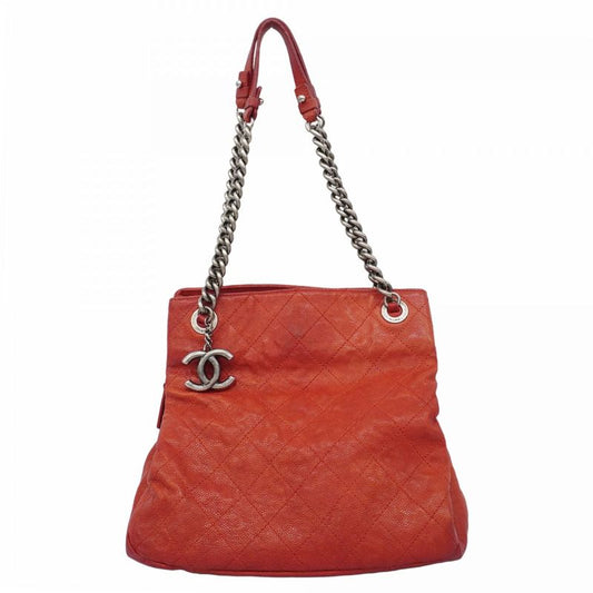 Chanel Shoulder Bag Matelasse Caviar Skin Red Silver Hardware Women