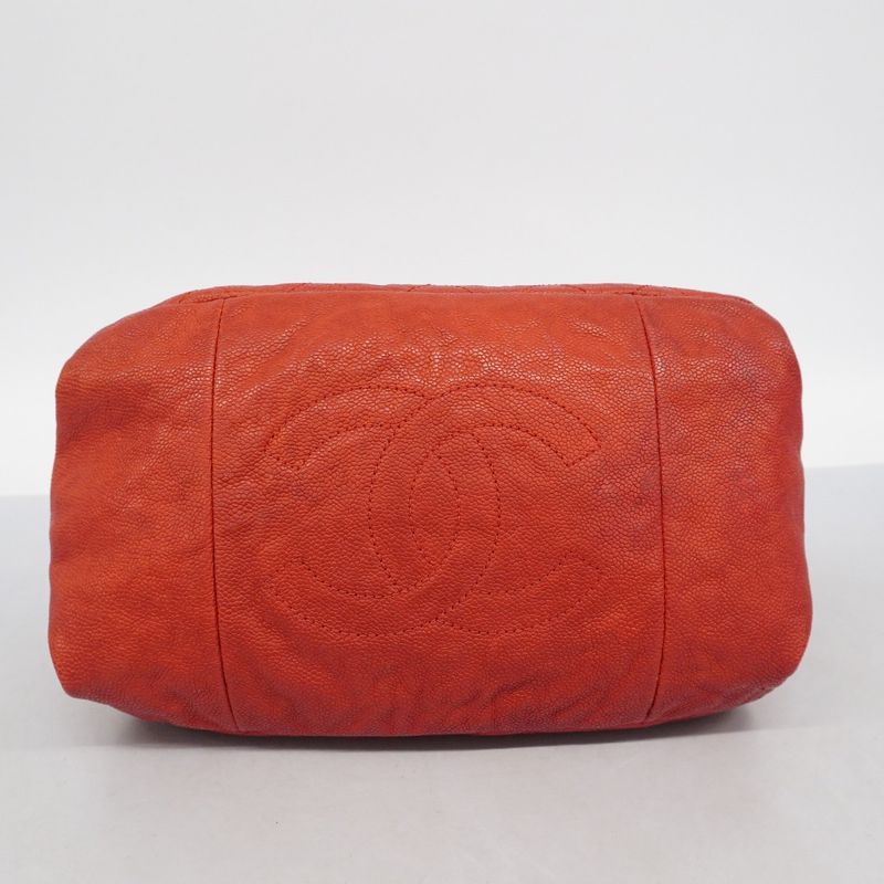 Chanel Shoulder Bag Matelasse Caviar Skin Red Silver Hardware Women