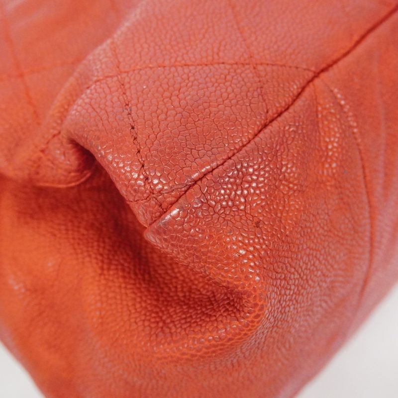 Chanel Shoulder Bag Matelasse Caviar Skin Red Silver Hardware Women