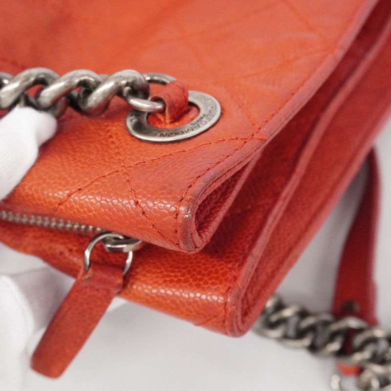 Chanel Shoulder Bag Matelasse Caviar Skin Red Silver Hardware Women