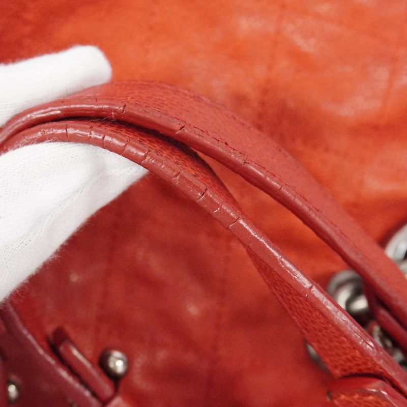 Chanel Shoulder Bag Matelasse Caviar Skin Red Silver Hardware Women