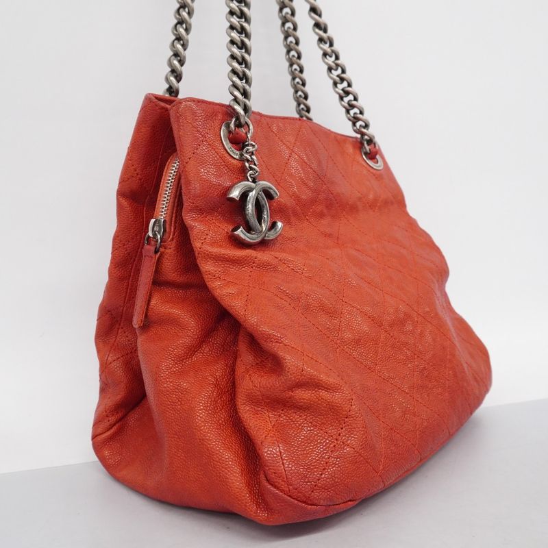 Chanel Shoulder Bag Matelasse Caviar Skin Red Silver Hardware Women