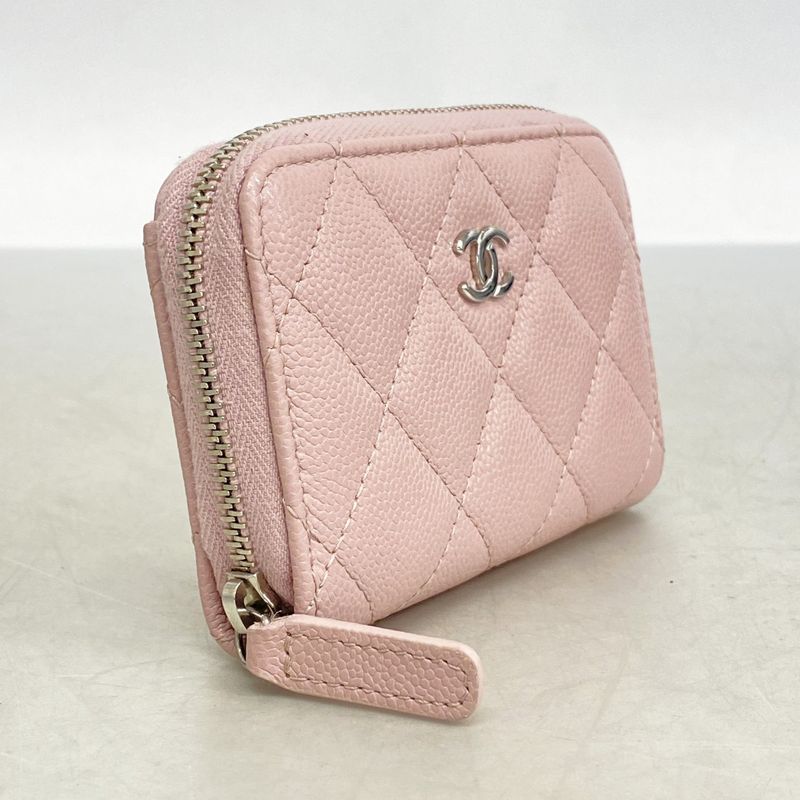 Chanel Coin Case Matelasse Caviar Skin Pink Silver Hardware Women
