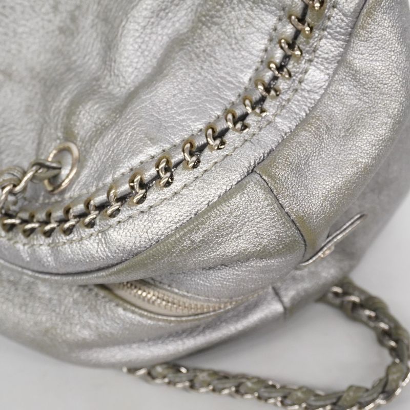 Chanel Shoulder Bag Luxury Leather Gray Silver Hardware Women