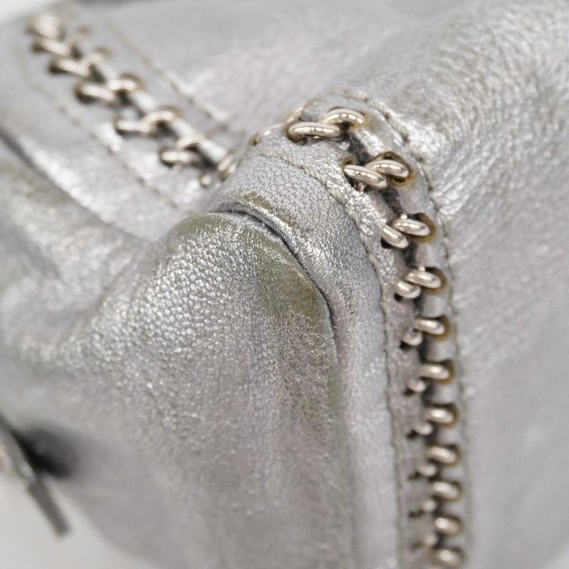 Chanel Shoulder Bag Luxury Leather Gray Silver Hardware Women