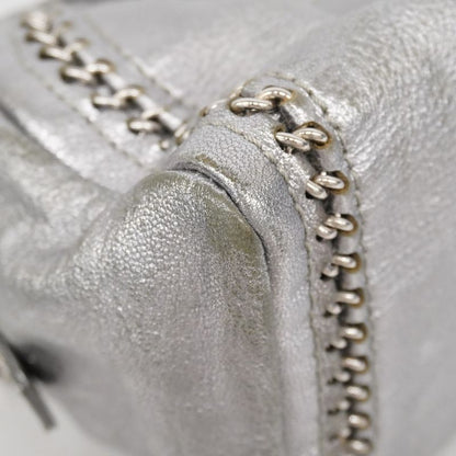 Chanel Shoulder Bag Luxury Leather Gray Silver Hardware Women