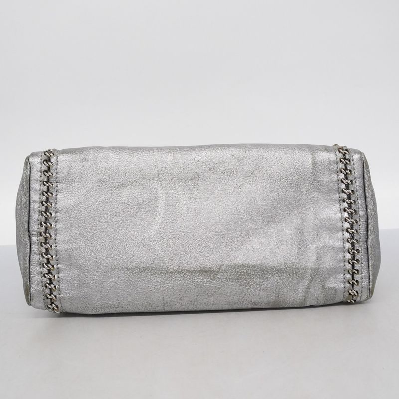 Chanel Shoulder Bag Luxury Leather Gray Silver Hardware Women
