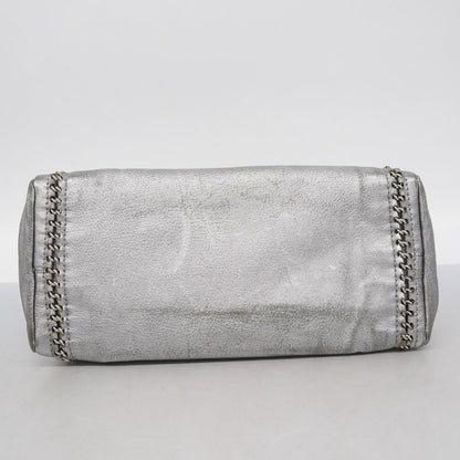 Chanel Shoulder Bag Luxury Leather Gray Silver Hardware Women