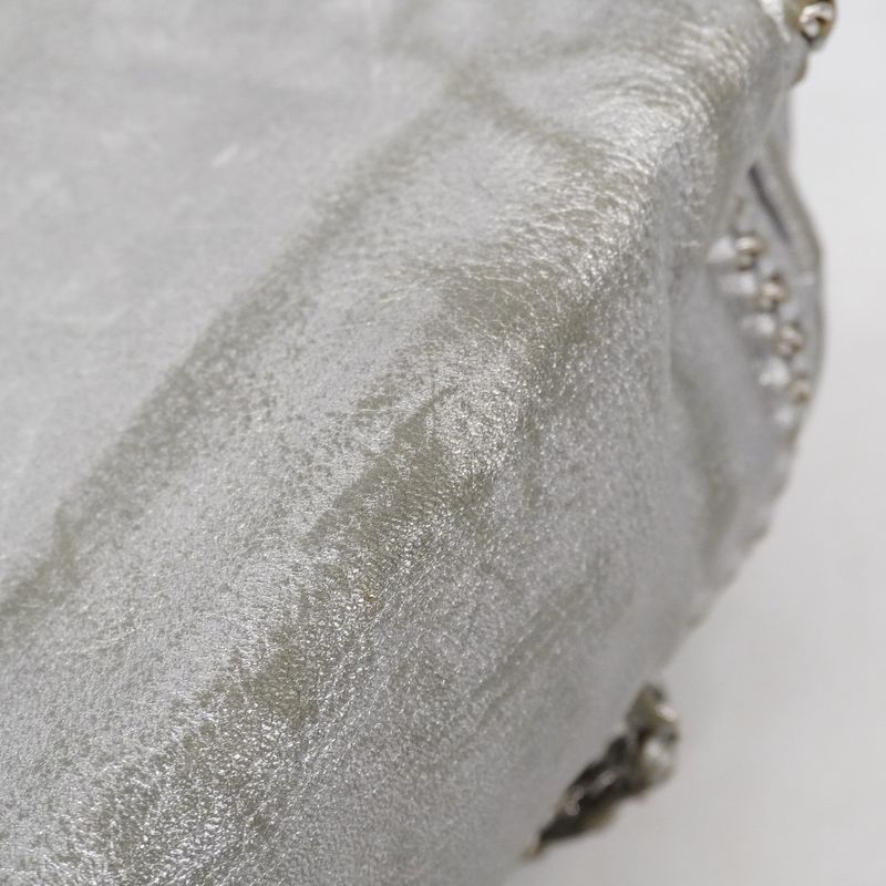 Chanel Shoulder Bag Luxury Leather Gray Silver Hardware Women