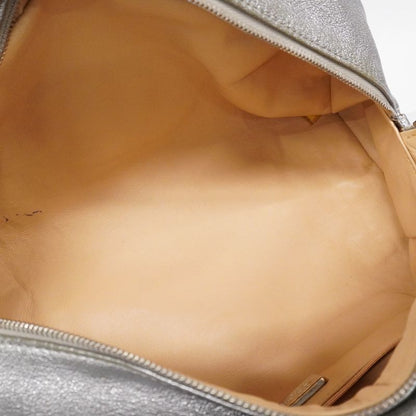 Chanel Shoulder Bag Luxury Leather Gray Silver Hardware Women