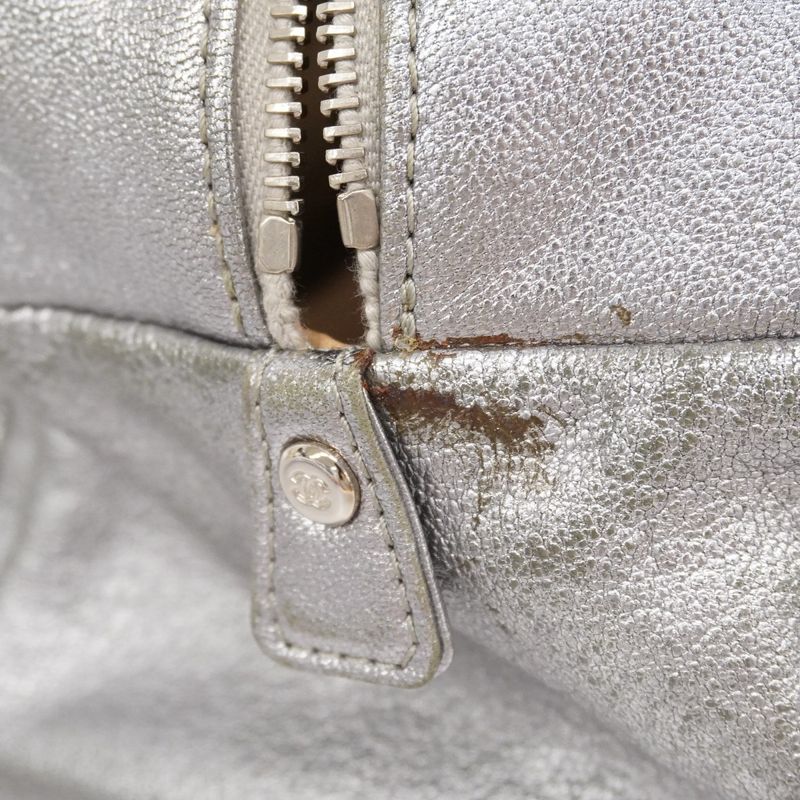 Chanel Shoulder Bag Luxury Leather Gray Silver Hardware Women