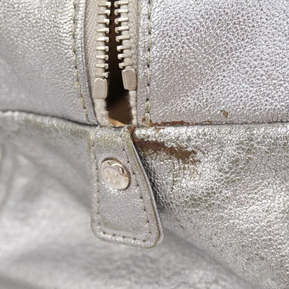 Chanel Shoulder Bag Luxury Leather Gray Silver Hardware Women