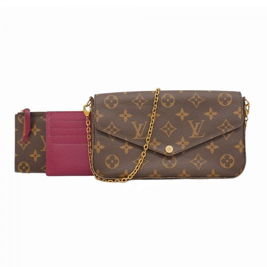 Louis Vuitton Shoulder Wallet Monogram Pochette Felicie M81896 Brown Fuchsia