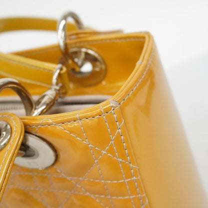 Christian Dior Handbag Canage Lady Dior Enamel Beige Silver Hardware 2way Bag