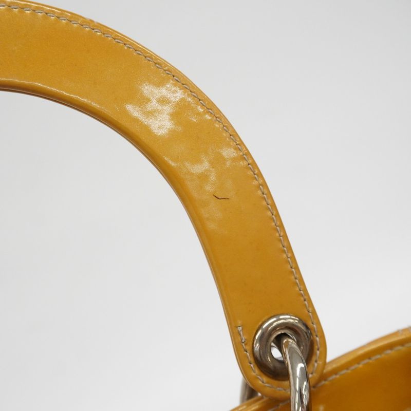 Christian Dior Handbag Canage Lady Dior Enamel Beige Silver Hardware 2way Bag