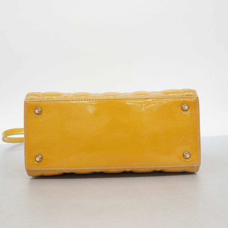 Christian Dior Handbag Canage Lady Dior Enamel Beige Silver Hardware 2way Bag