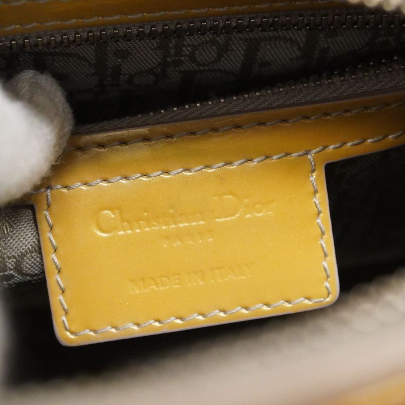 Christian Dior Handbag Canage Lady Dior Enamel Beige Silver Hardware 2way Bag