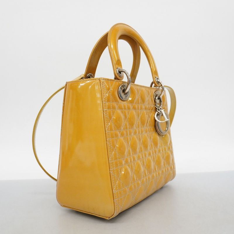 Christian Dior Handbag Canage Lady Dior Enamel Beige Silver Hardware 2way Bag