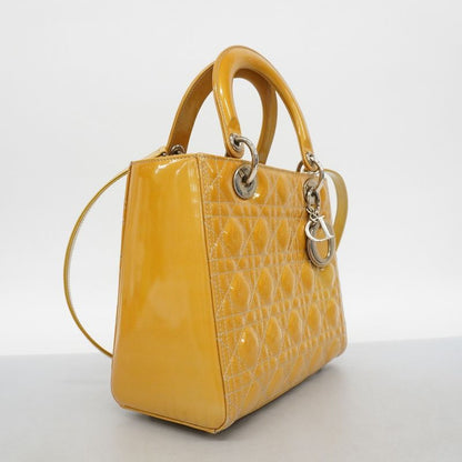 Christian Dior Handbag Canage Lady Dior Enamel Beige Silver Hardware 2way Bag