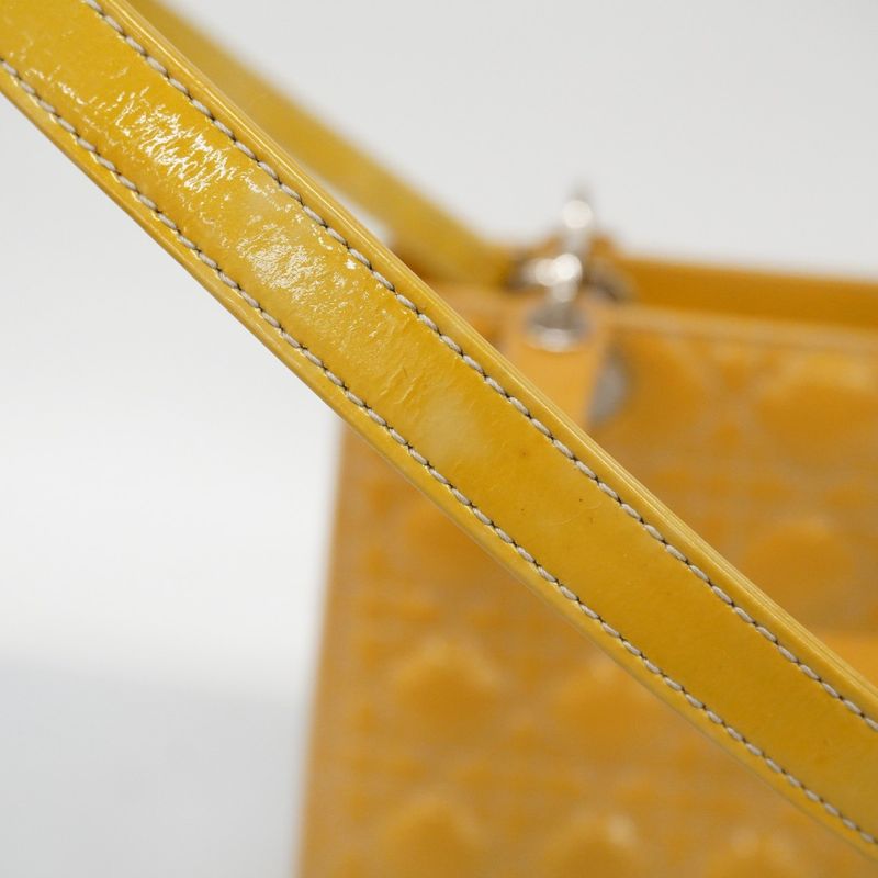 Christian Dior Handbag Canage Lady Dior Enamel Beige Silver Hardware 2way Bag