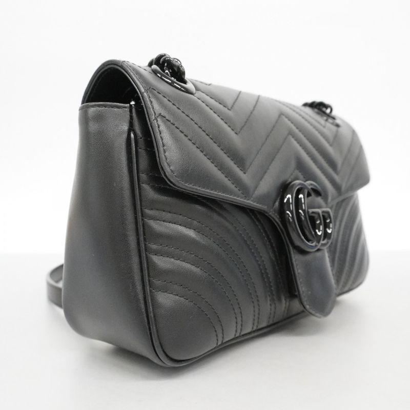 Gucci Shoulder Bag GG Marmont 443497 Leather Black Silver Hardware Women