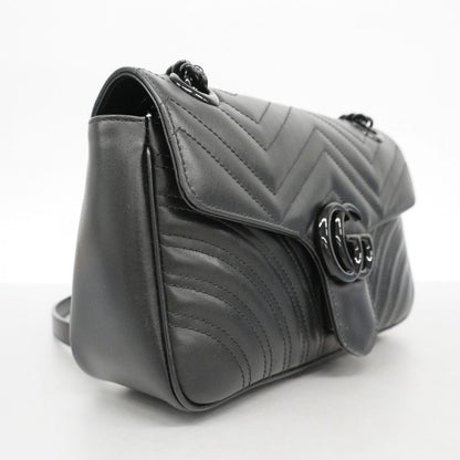 Gucci Shoulder Bag GG Marmont 443497 Leather Black Silver Hardware Women