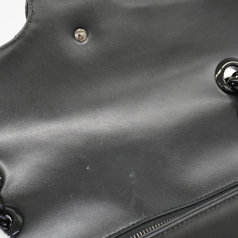 Gucci Shoulder Bag GG Marmont 443497 Leather Black Silver Hardware Women