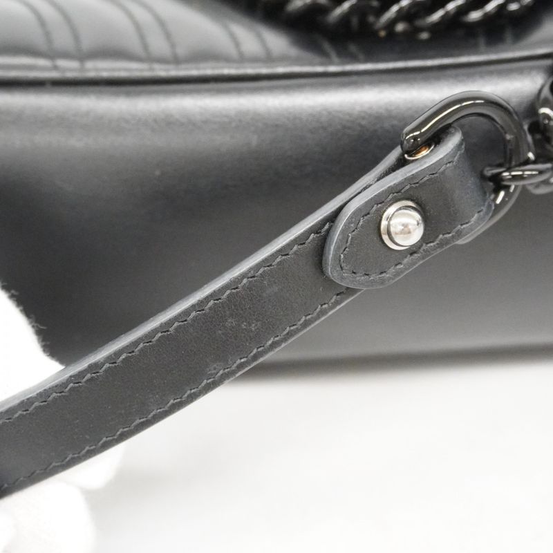 Gucci Shoulder Bag GG Marmont 443497 Leather Black Silver Hardware Women