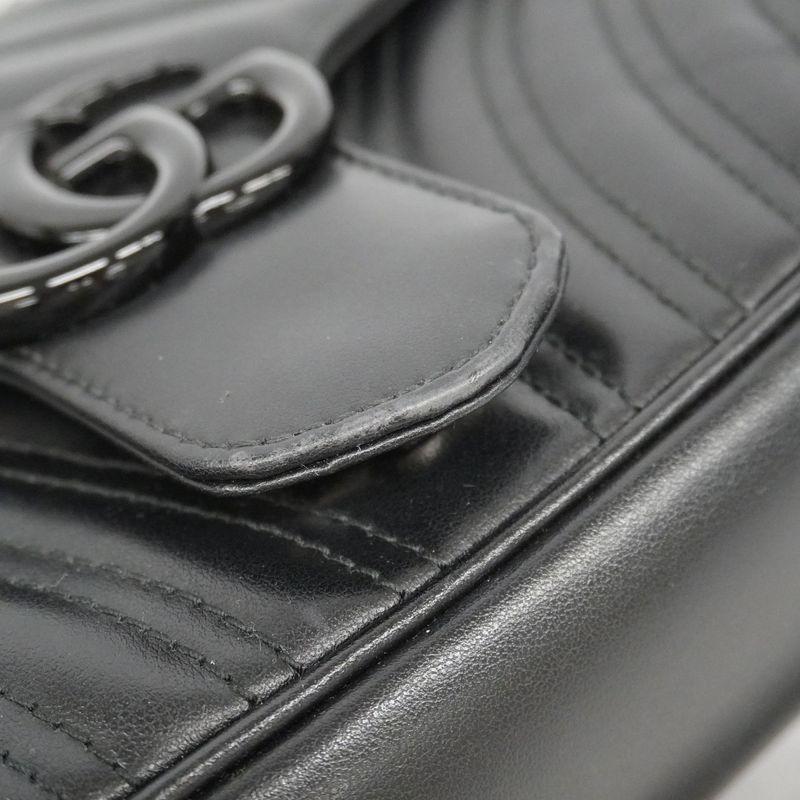 Gucci Shoulder Bag GG Marmont 443497 Leather Black Silver Hardware Women