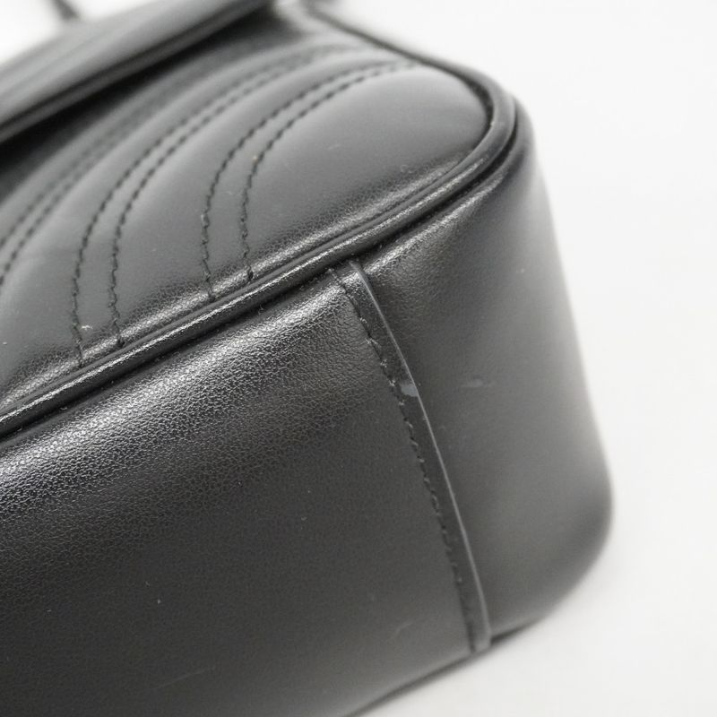 Gucci Shoulder Bag GG Marmont 443497 Leather Black Silver Hardware Women