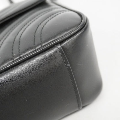 Gucci Shoulder Bag GG Marmont 443497 Leather Black Silver Hardware Women