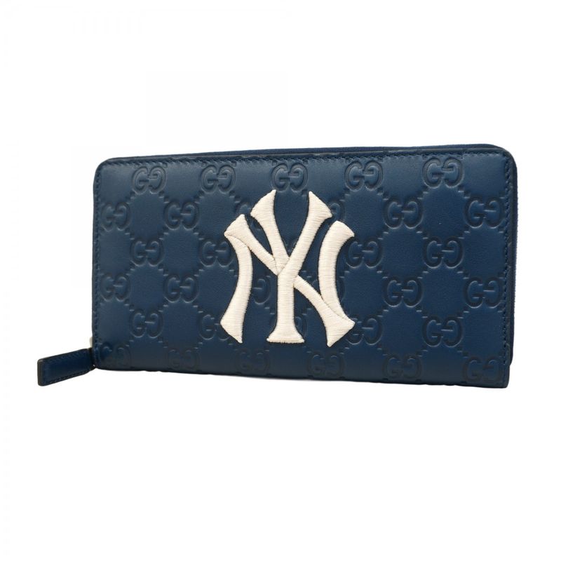 Gucci Long Wallet Guccissima New York Yankees 547791 Leather Navy Silver