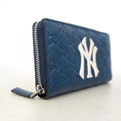 Gucci Long Wallet Guccissima New York Yankees 547791 Leather Navy Silver