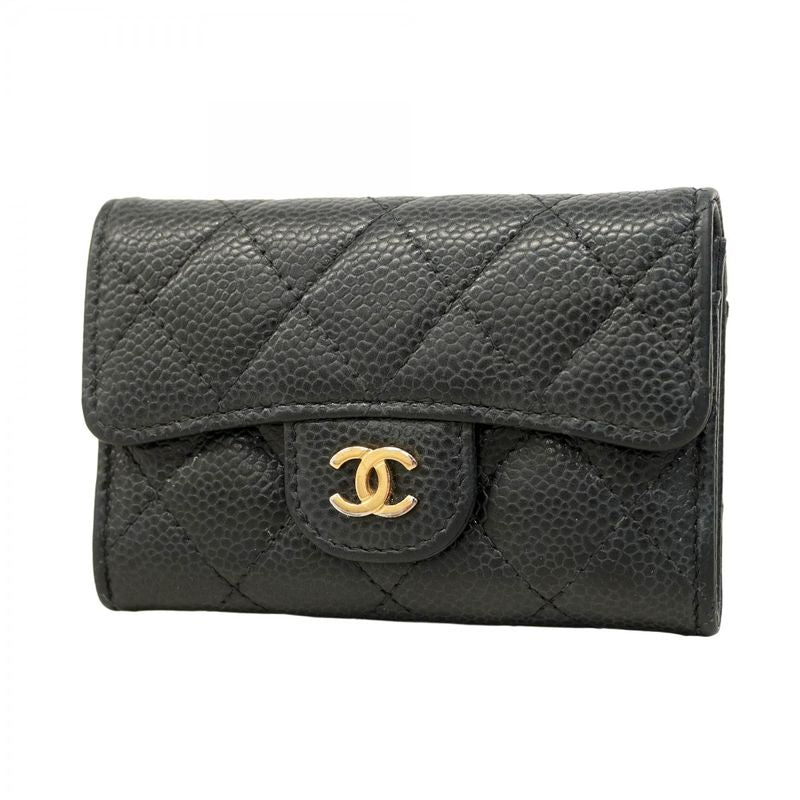 Chanel Business Card Holder Matelasse Caviar Skin Black Gold Hardware Women