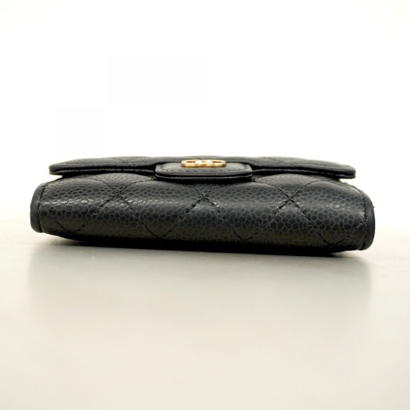 Chanel Business Card Holder Matelasse Caviar Skin Black Gold Hardware Women