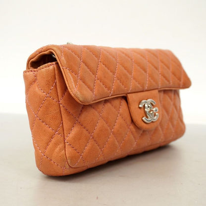 Chanel Shoulder Bag Matelasse Lambskin Pink Silver Hardware Women