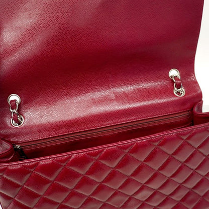 Chanel Shoulder Bag Deca Matelasse Caviar Skin Bordeaux Silver Hardware Women