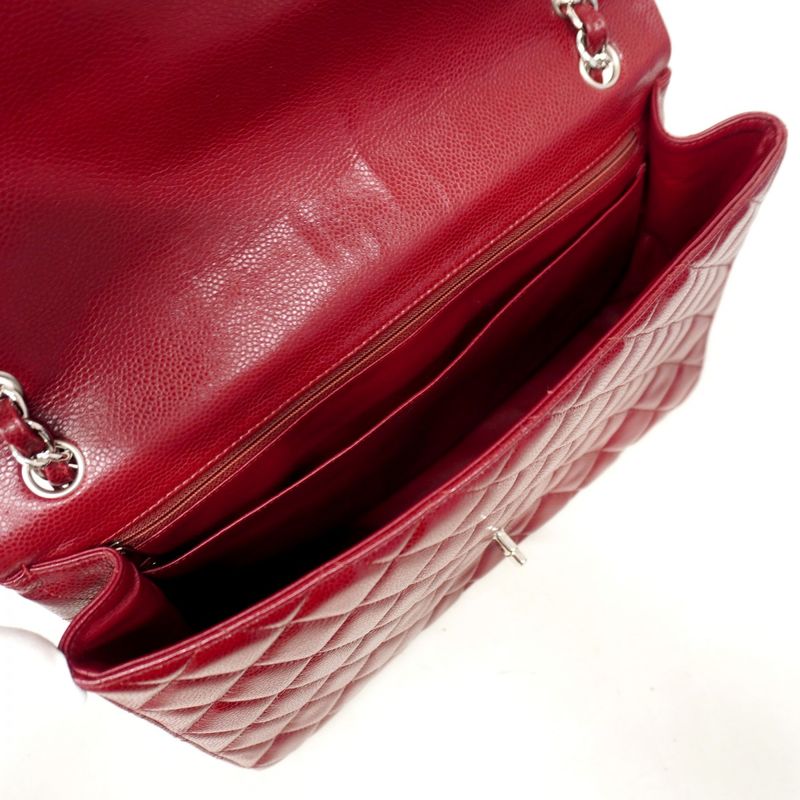 Chanel Shoulder Bag Deca Matelasse Caviar Skin Bordeaux Silver Hardware Women